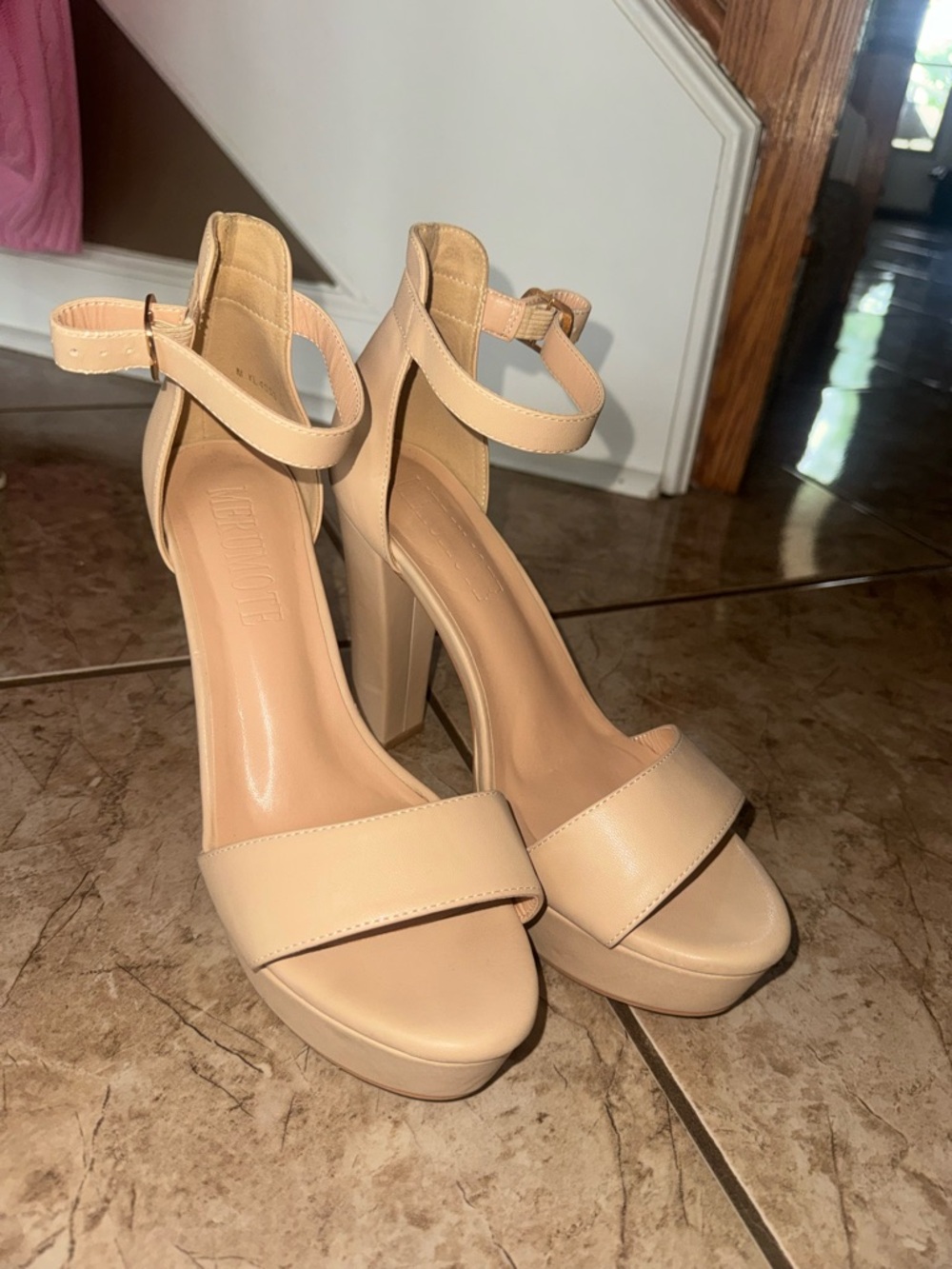 Nude Ankle-Strap Platform Heels - Women